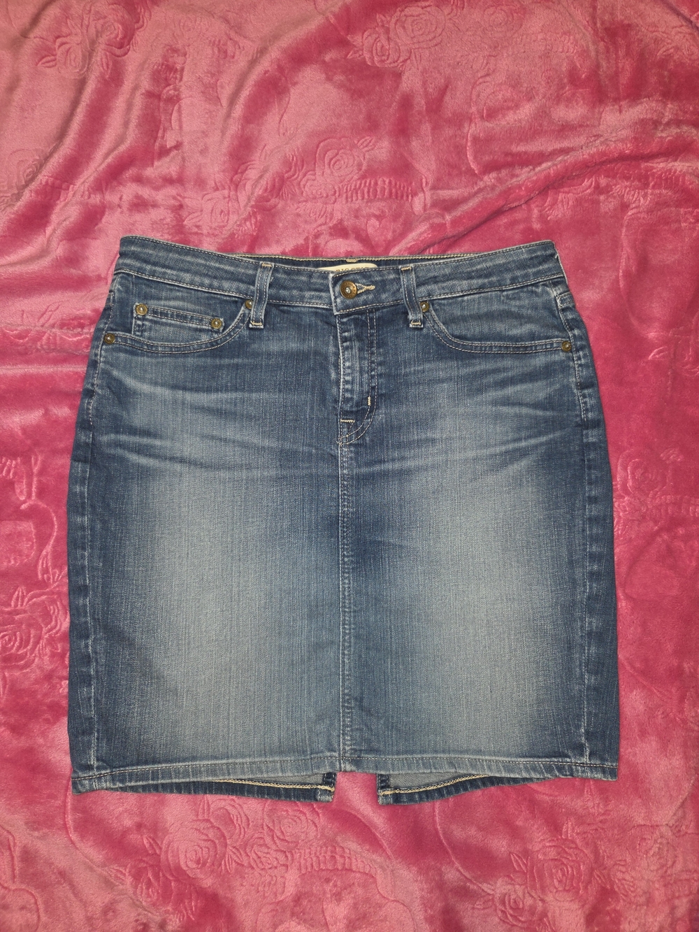 Big Star Blue Denim Pencil Skirt with Back Slit